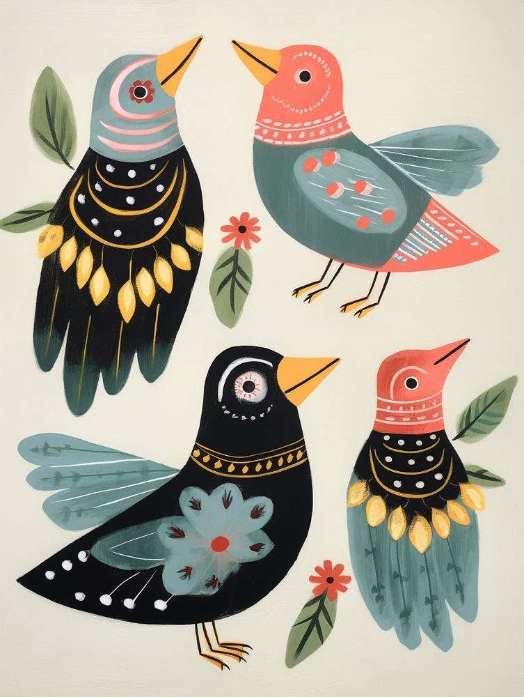 Folk Style Bird Painting Mockingbird 2