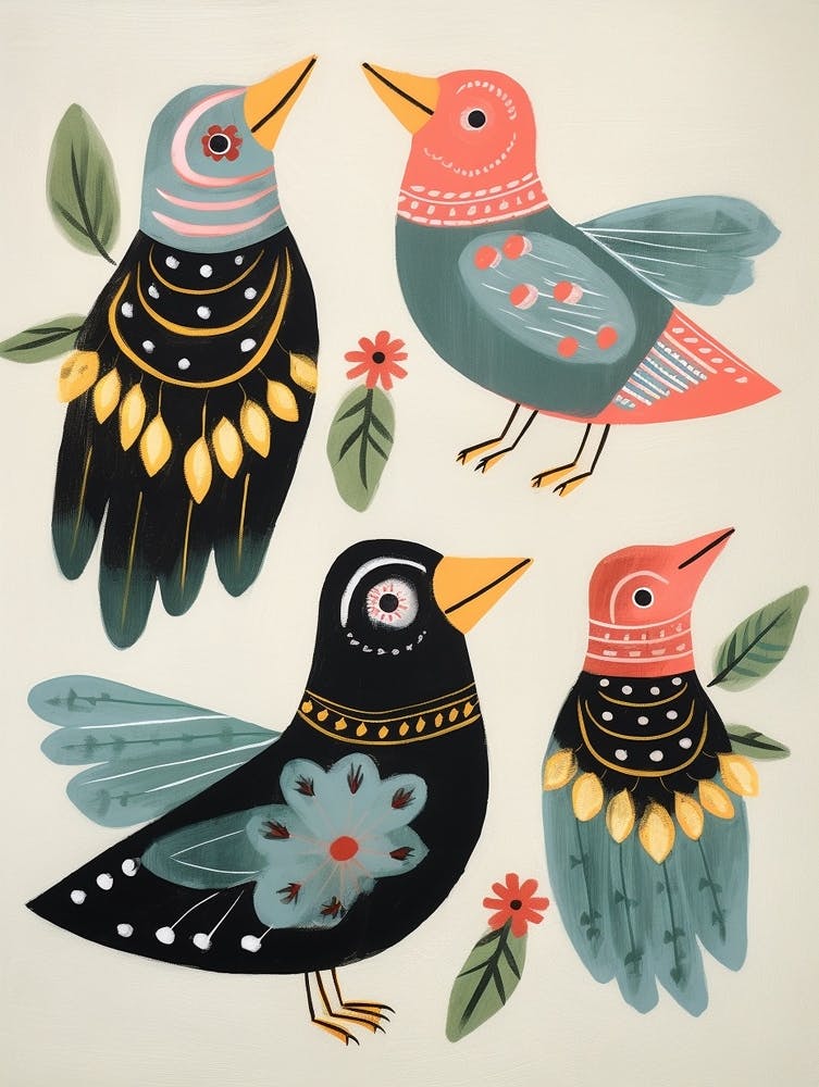 Folk Style Bird Painting Mockingbird 2