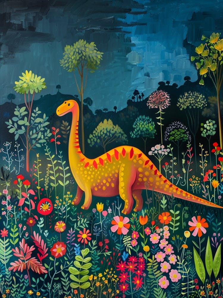 Dinosaur In The Meadow Painting 4
