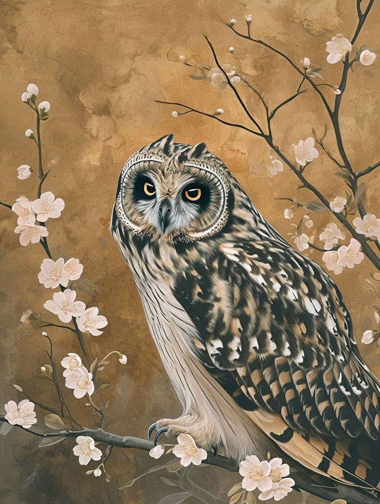 Short Eared Owl Japanese Painting 3