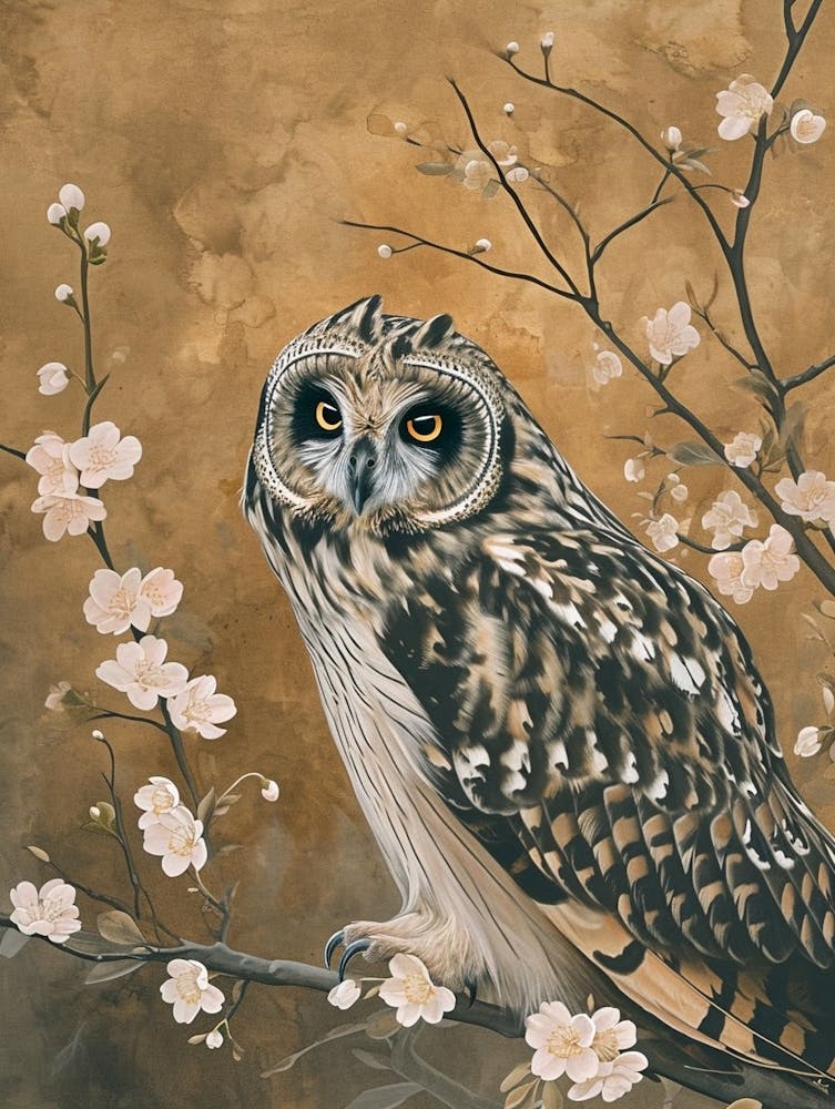 Short Eared Owl Japanese Painting 3