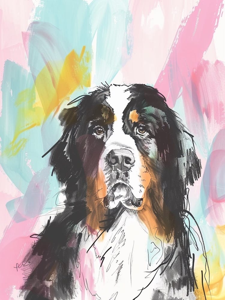 Bernese Mountain Dog Dog Pastel Line Watercolour Illustration  3