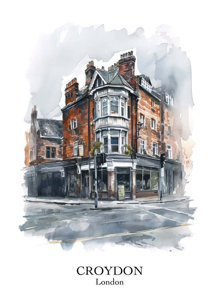Croydon London Borough   Street Watercolour 3 Poster