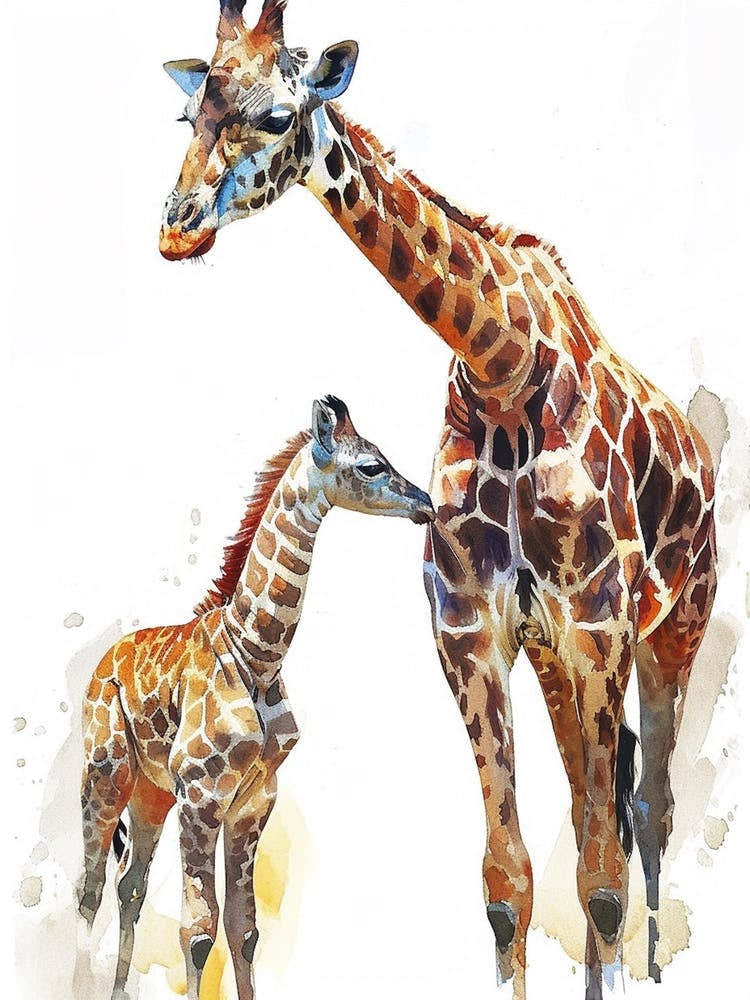 Giraffe Mother & Calf Watercolour 3