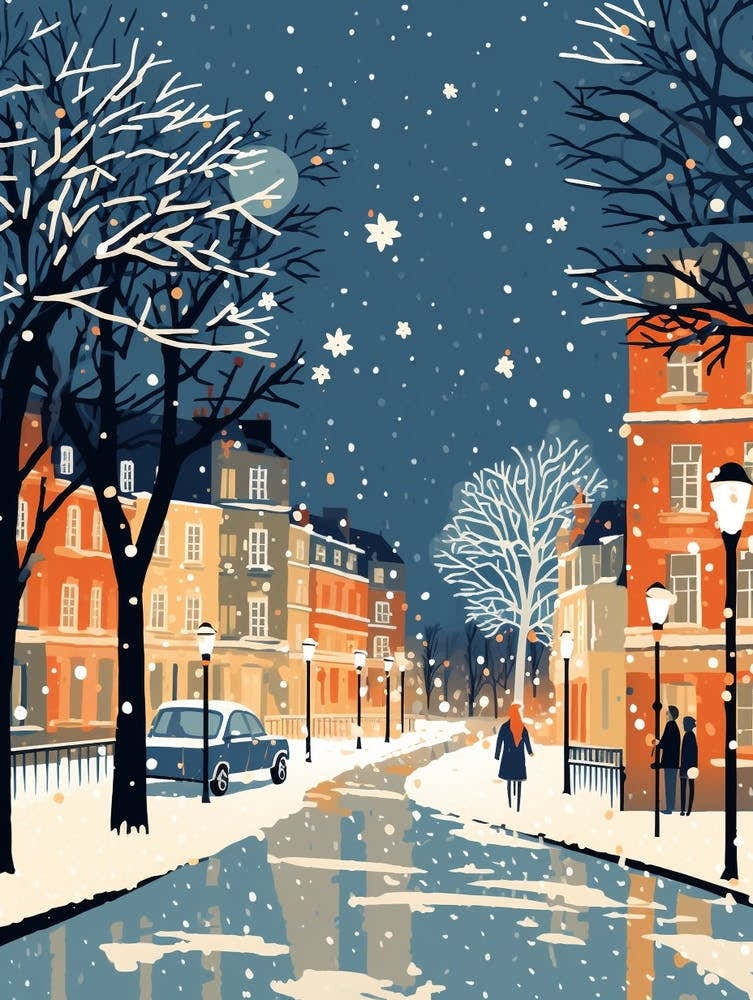 Winter Travel Night Illustration Windsor United Kingdom 2