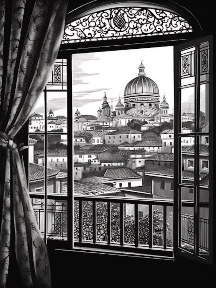 Window View Of Budapest Hungary   Black And White Colouring Pages Line Art 3
