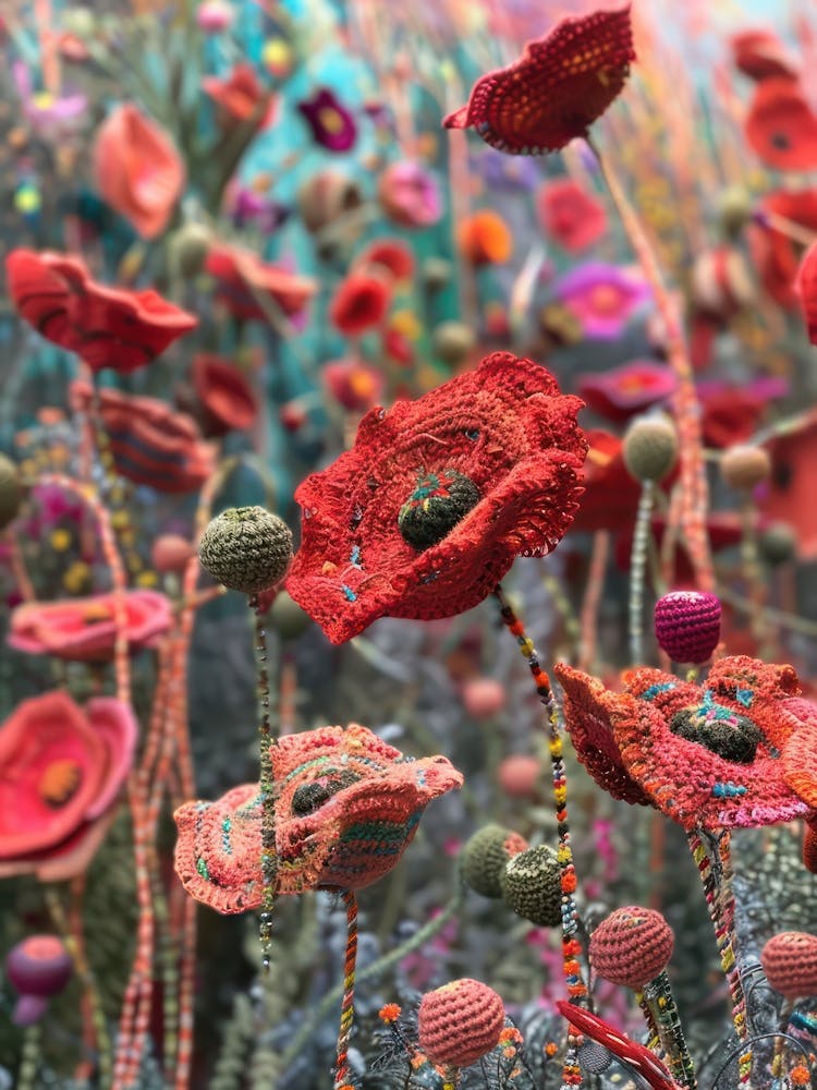 Red Poppies Knitted In Crochet 4