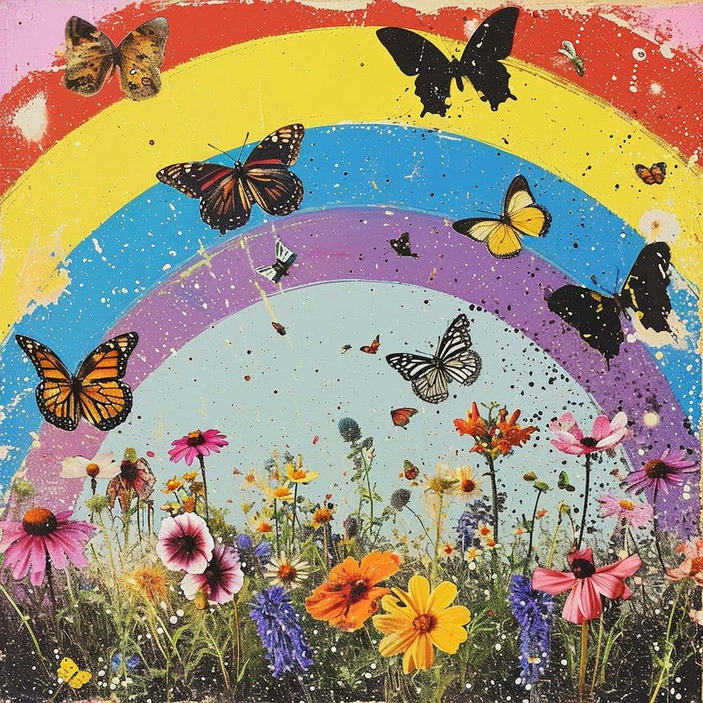 Butterflies In The Meadow Retro Collage 2