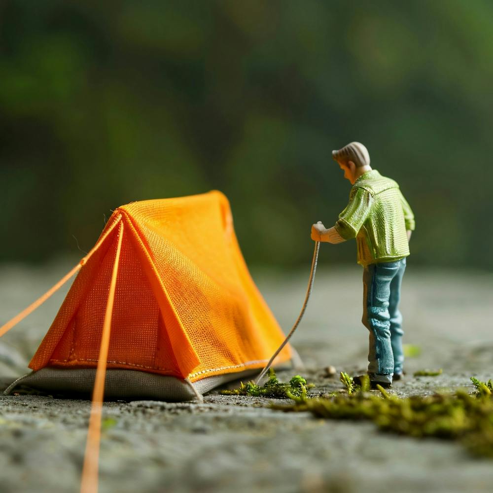 Miniature Man With Tent