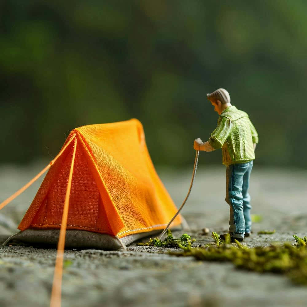 Miniature Man With Tent