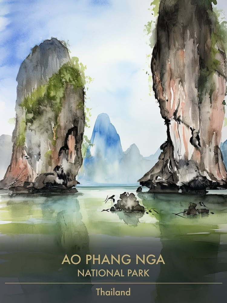 Ao Phang Nga National Park Thailand Watercolour 2