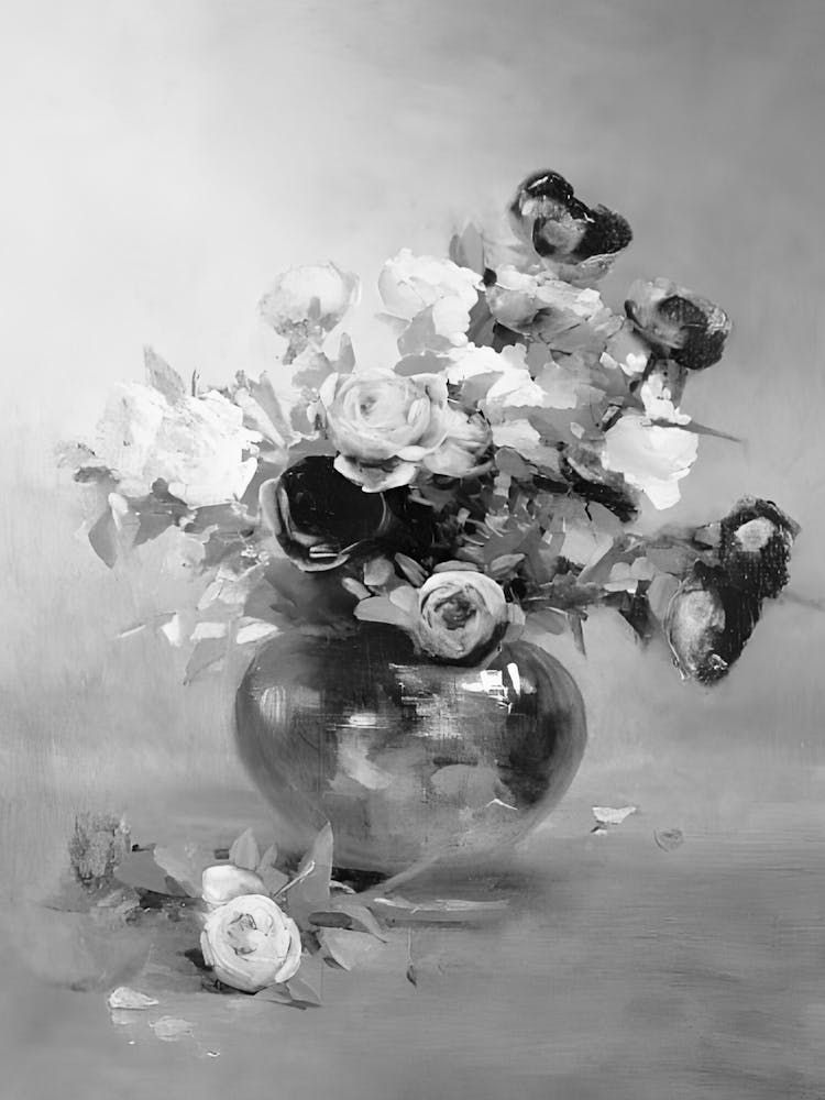 Black And White Roses In A Vase