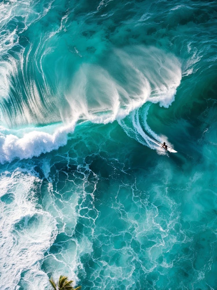 Capture An Aerial Perspective Of A Daring Surfer Confidently Riding The Islands Largest Wave On A S 2 1