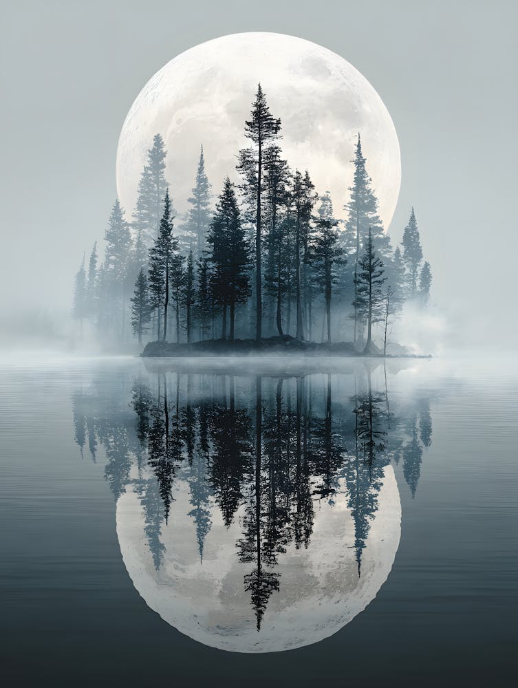 Beautiful Full Moon Over the Lake 5