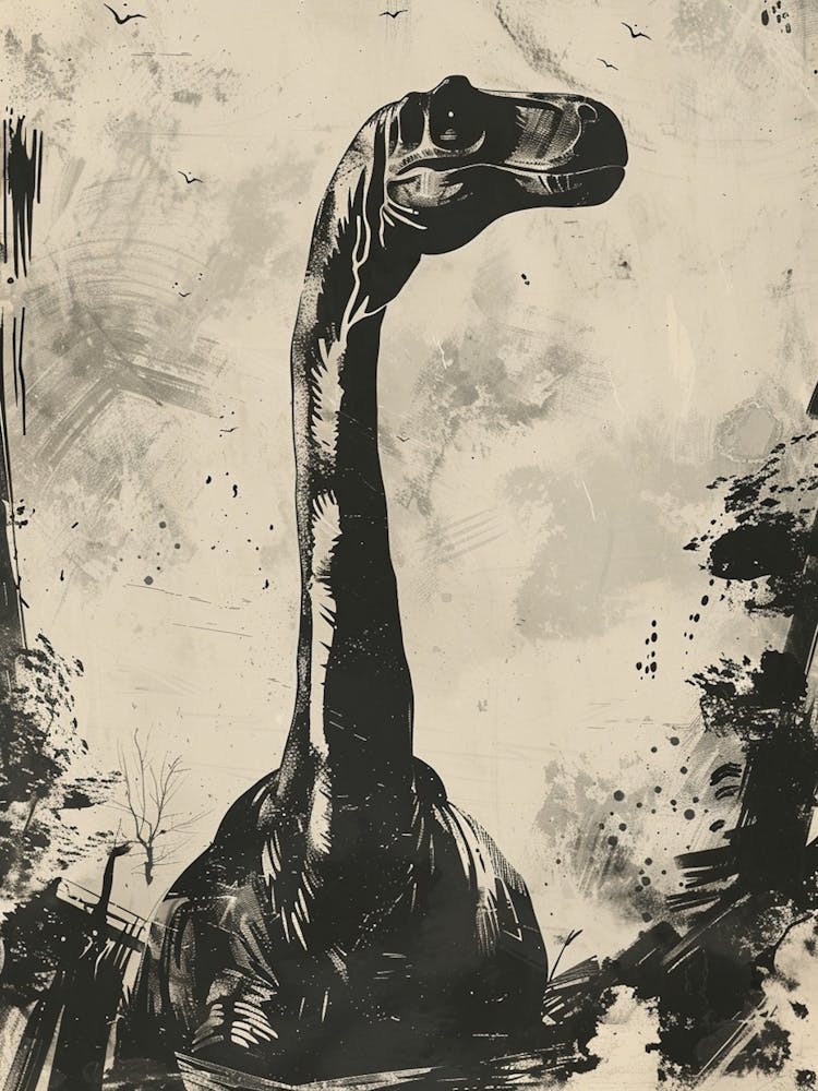 Edmontosaurus Dinosaur Black Ink & Sepia Illustration 2