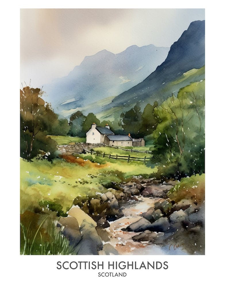 Scottish Highlands 1 Watercolour Travel Poster