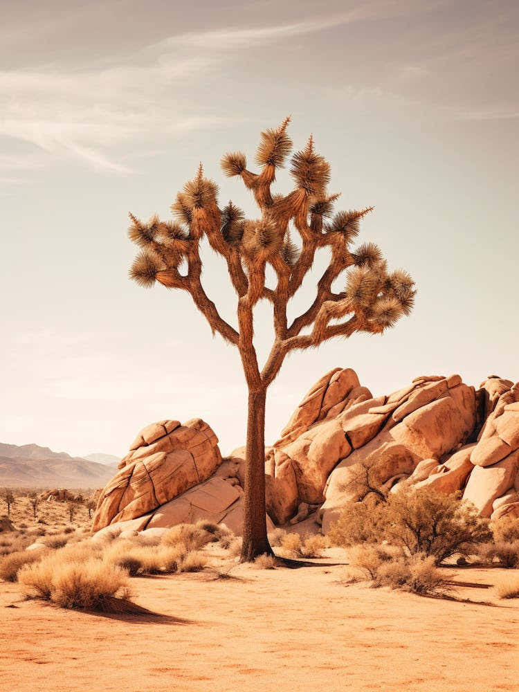 Photograph Of A Joshua Tree In Rocky Landscape 1