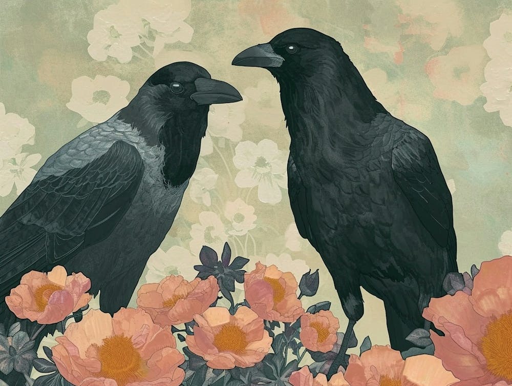 Floral Animal Illustration Crow 4