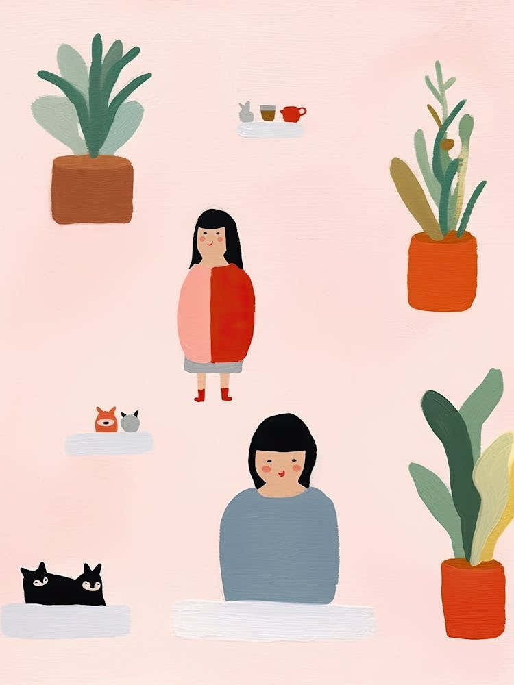 Tiny People At The Cat Cafe Illustration 7