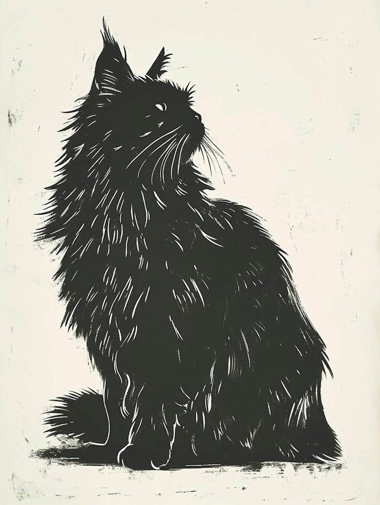 Maine Coon Linocut Blockprint 1