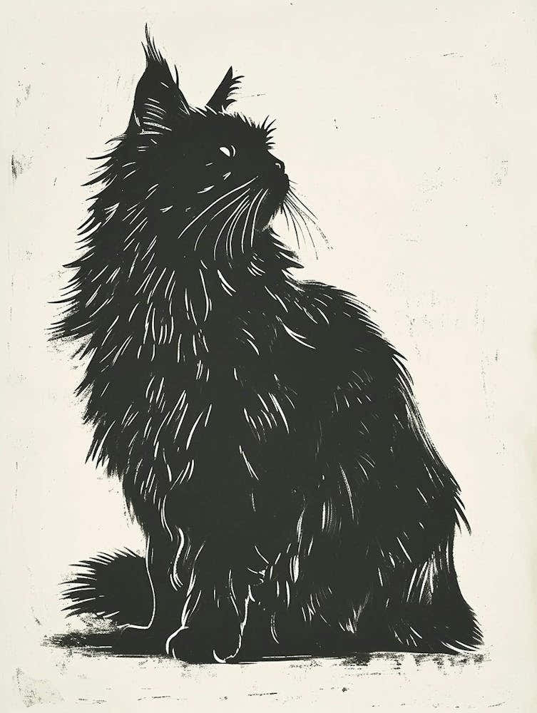 Maine Coon Linocut Blockprint 1