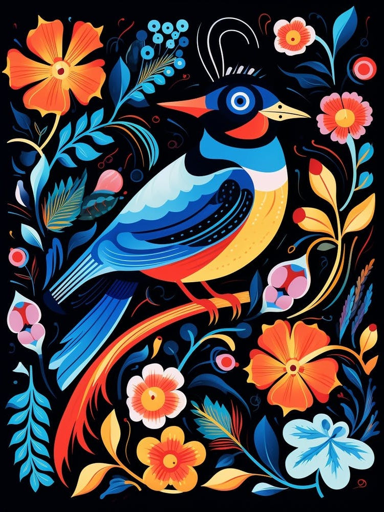 Folk Bird Illustration Blue Jay 1