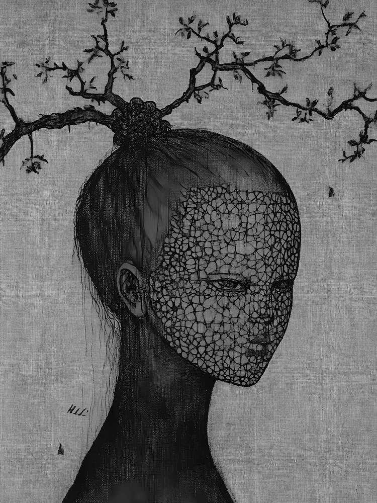 Woman With Branches On Her Head
