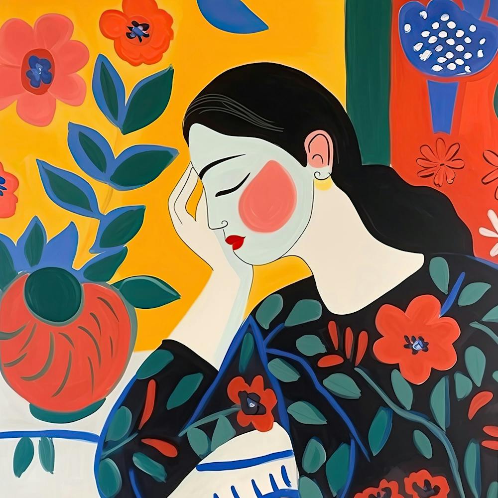 Sleepy Woman With Floral Dress, The Matisse Inspired Art Collection