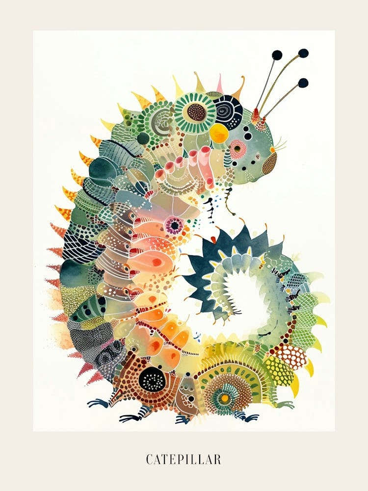 Colourful Insect Illustration Catepillar 9 Poster