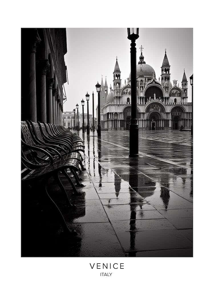 Poster Of Venice, Italy, Black And White Analogue Photography 3