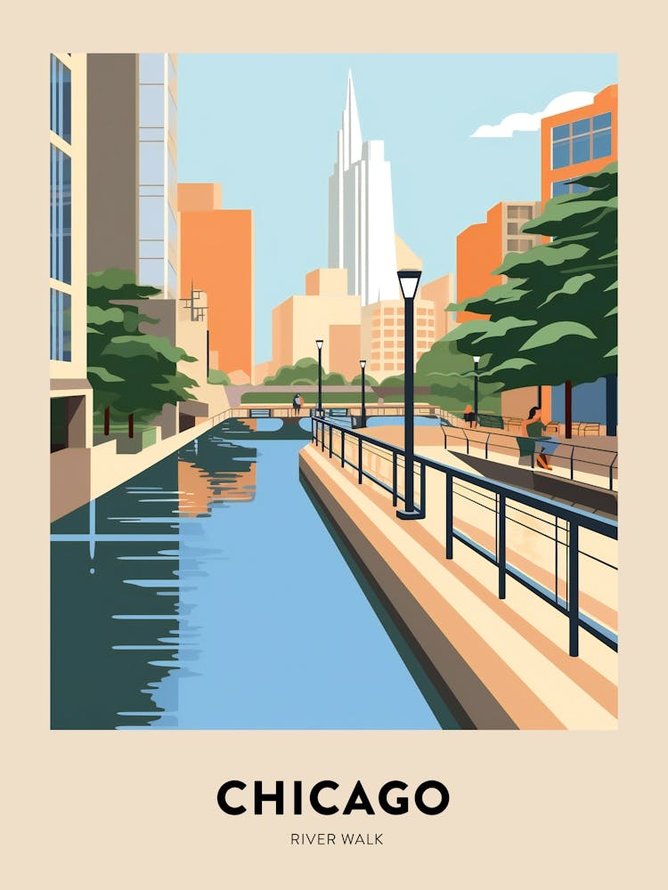 River Walk 4 Chicago Travel Poster