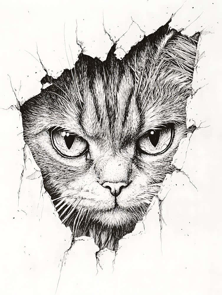 Angry Cat Watching from Wall Hole 13