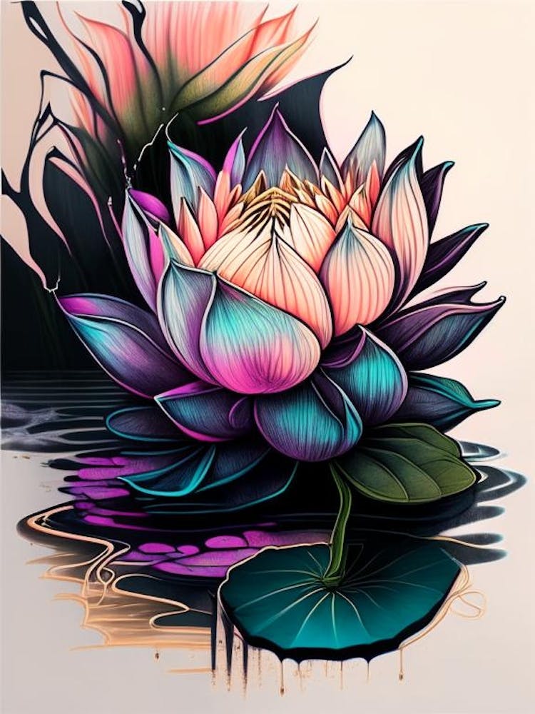 Blooming Lotus Flower In Lake Graffiti 7