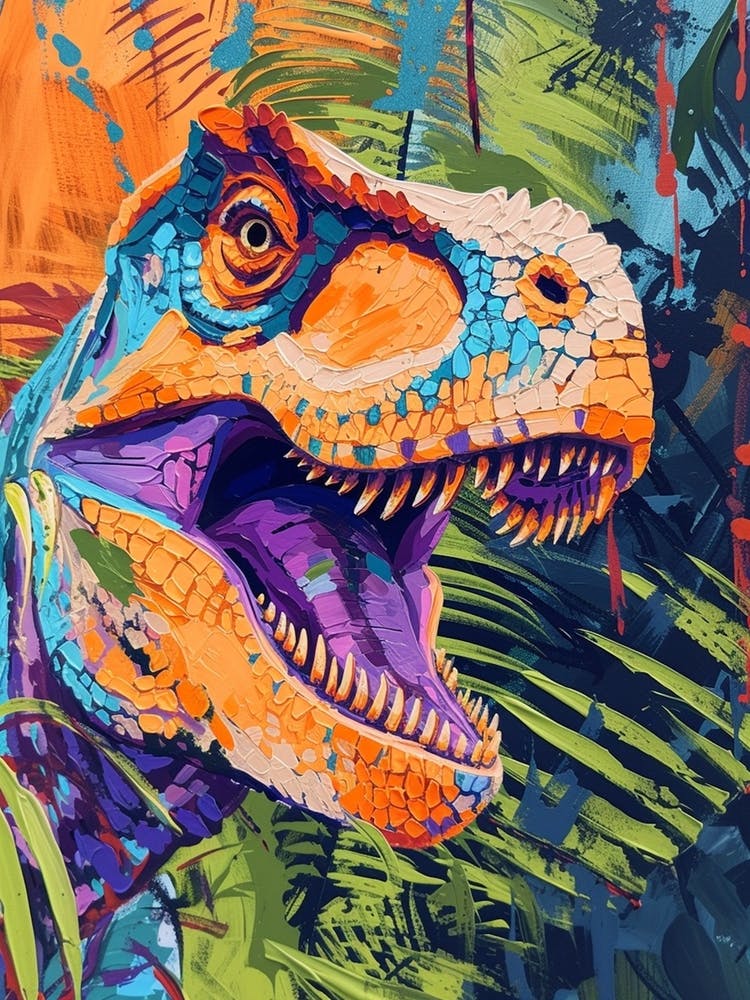 Brushstroke Orange Blue Purple T Rex