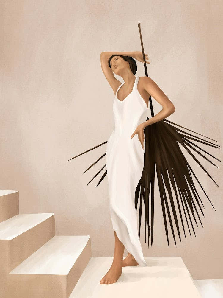 Minimal Woman with a Palm Leaf