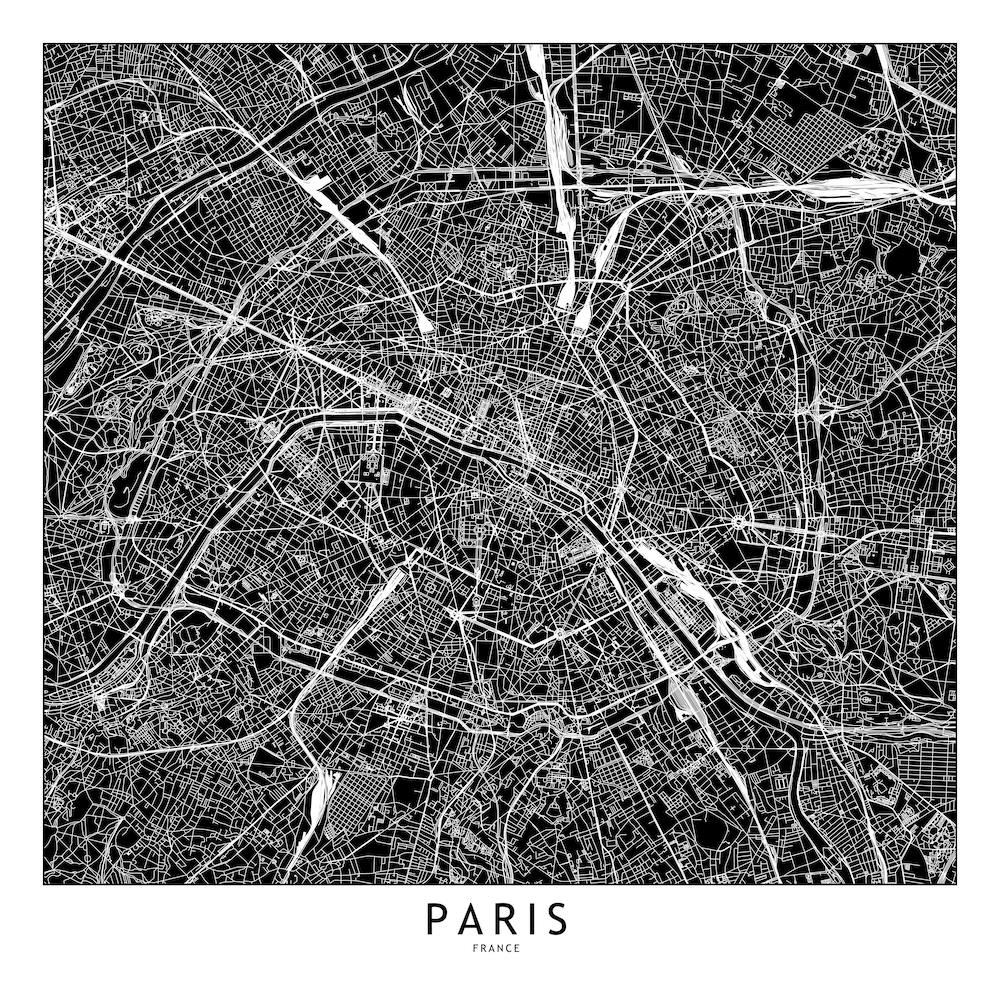 Paris Black And White Map Square