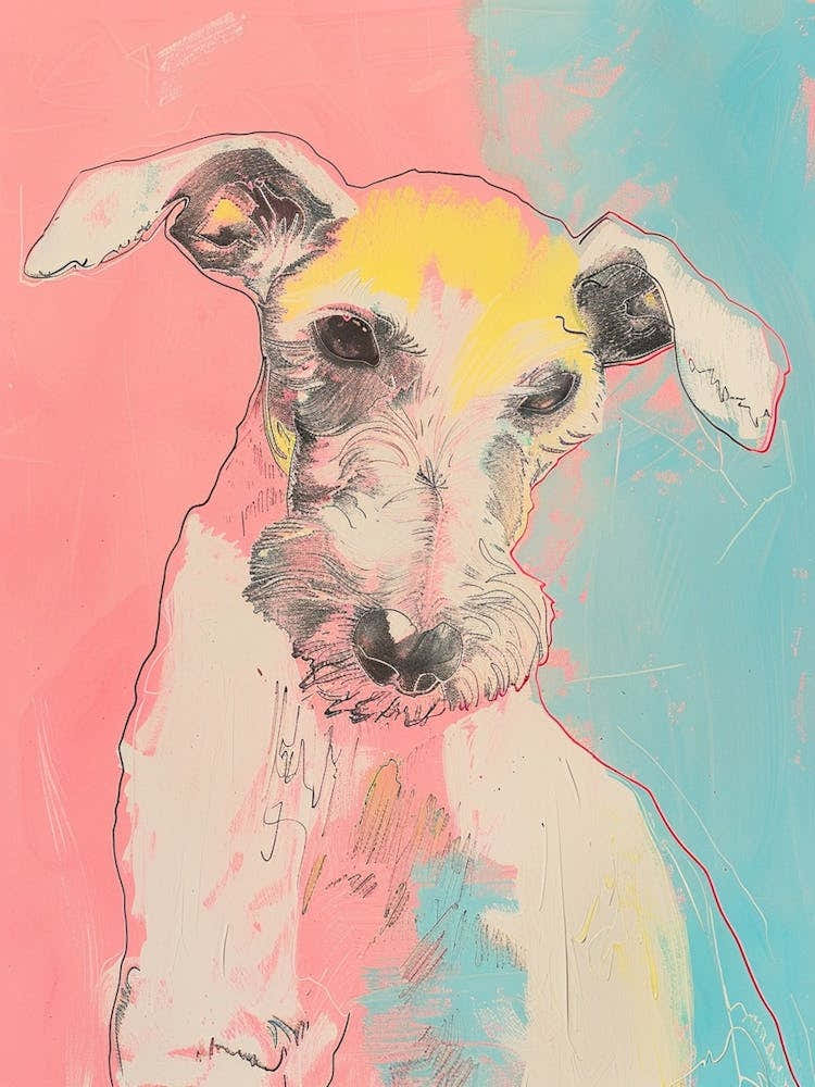 Pastel Bedlington Terrier Dog Line Illustration 2