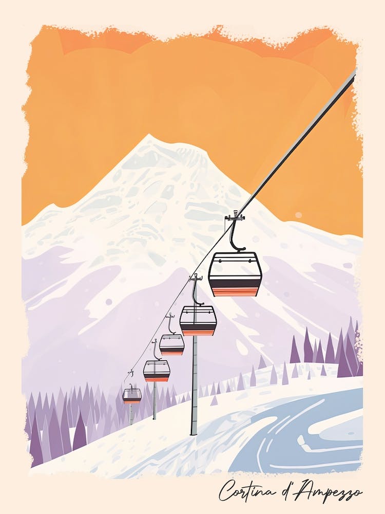 Poster Of Cortina D Ampezzo   Italy, Ski Resort Pastel Colours Illustration 2