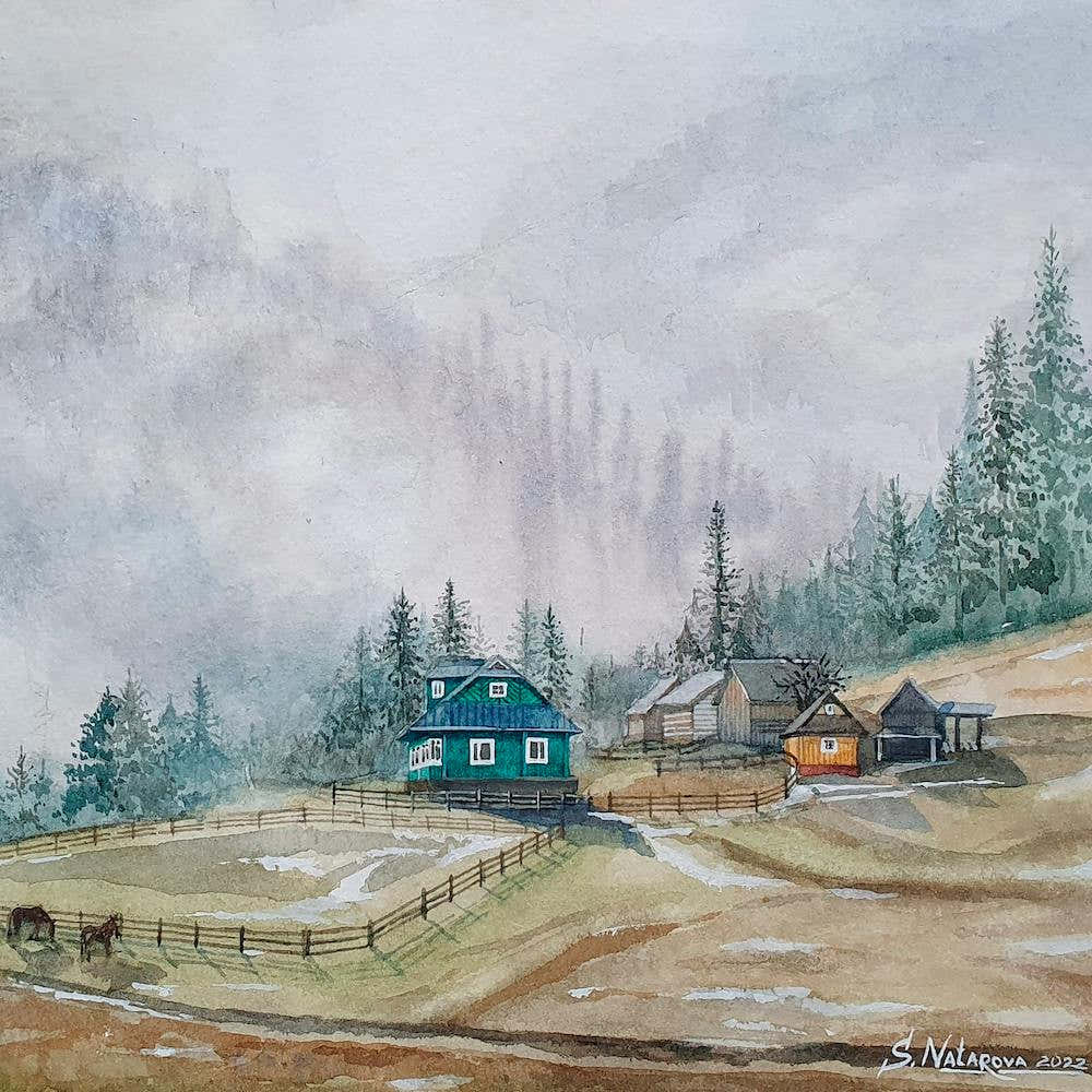 Fog In The Mountain Village Square