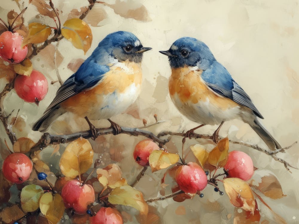Calligraphic Wonders: Bluebirds On A Branch