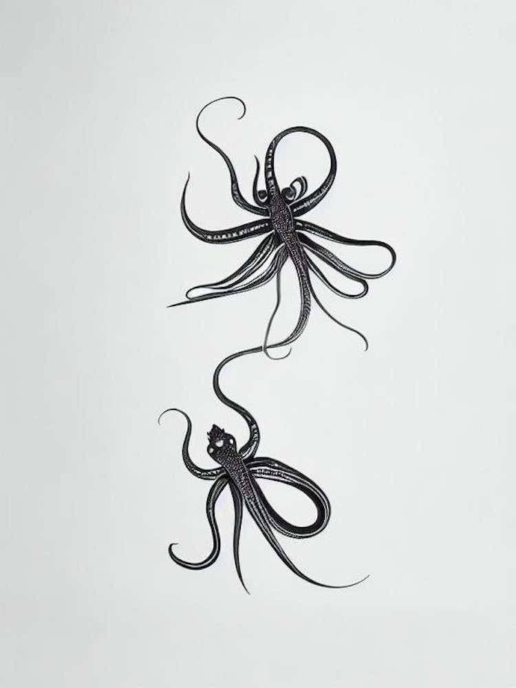 Mimic Octopus Black & White Drawing