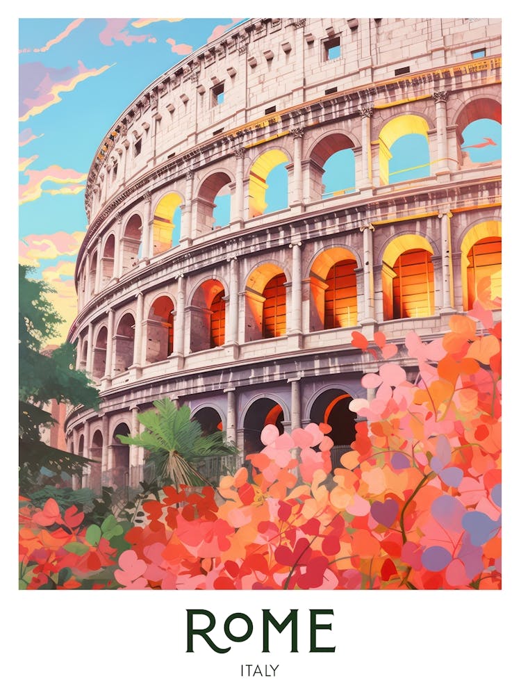 Rome, Italy Maximalist Travel Poster Vibrant Colour