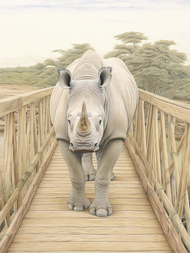 Rhino Walking Across A Wooden Bridge Illustration 3