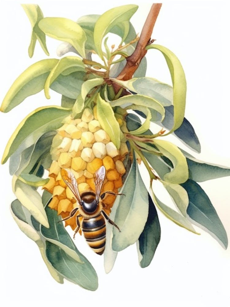 Beehive With Laurel Watercolour Illustration 2