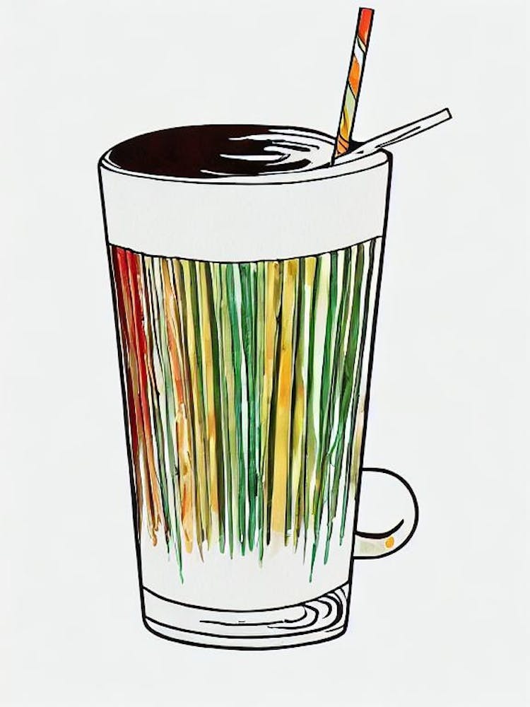 Coffee Minimal Line Drawing With Watercolour Cocktail Poster