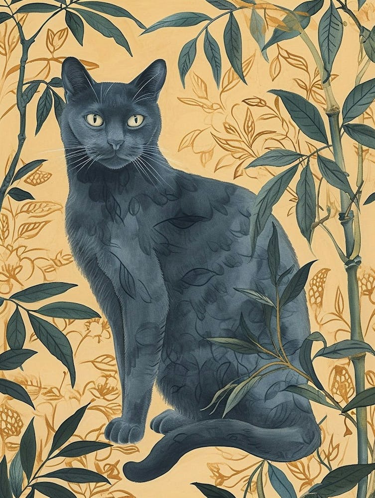 Russian Blue Cat Japanese Illustration 4