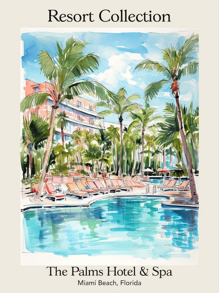Poster Of The Palms Hotel & Spa   Miami Beach, Florida   Resort Collection Storybook Illustration 4
