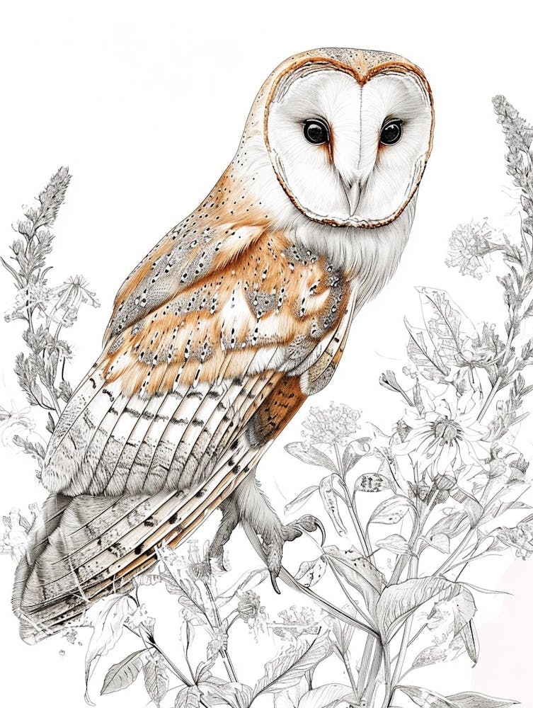 Brown Fish Owl Marker Drawing 2