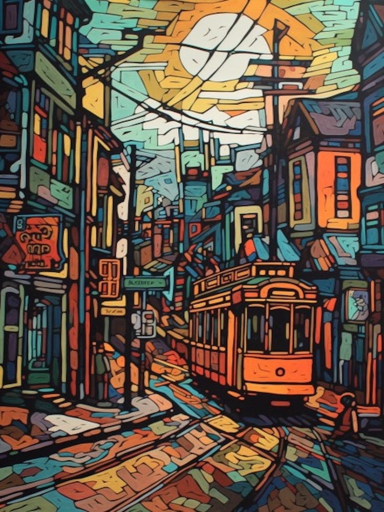Painting Of San Francisco  In The Style Of Line Art 3