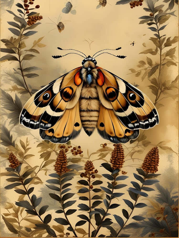 Elegant Moth & Botanical Art | Vintage Nature-Inspired Wall Decor Art